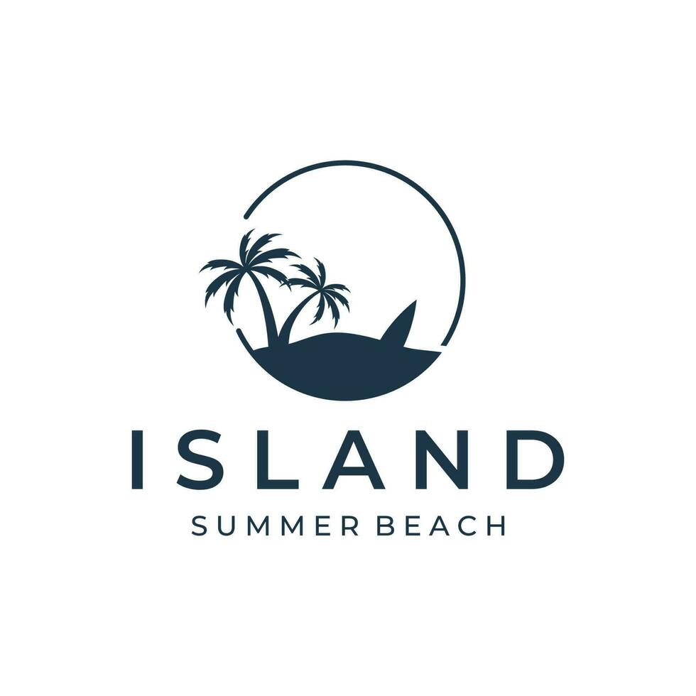 Beach summer vacation creative logo template with waves, palm trees and surf board symbols in retro style.Emblem,label, poster,badge. vector