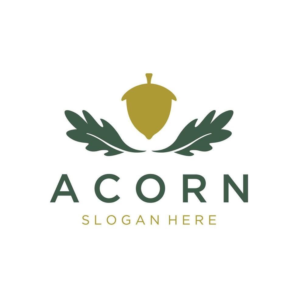 Acorn logo template design with leaves with editable vector illustration.