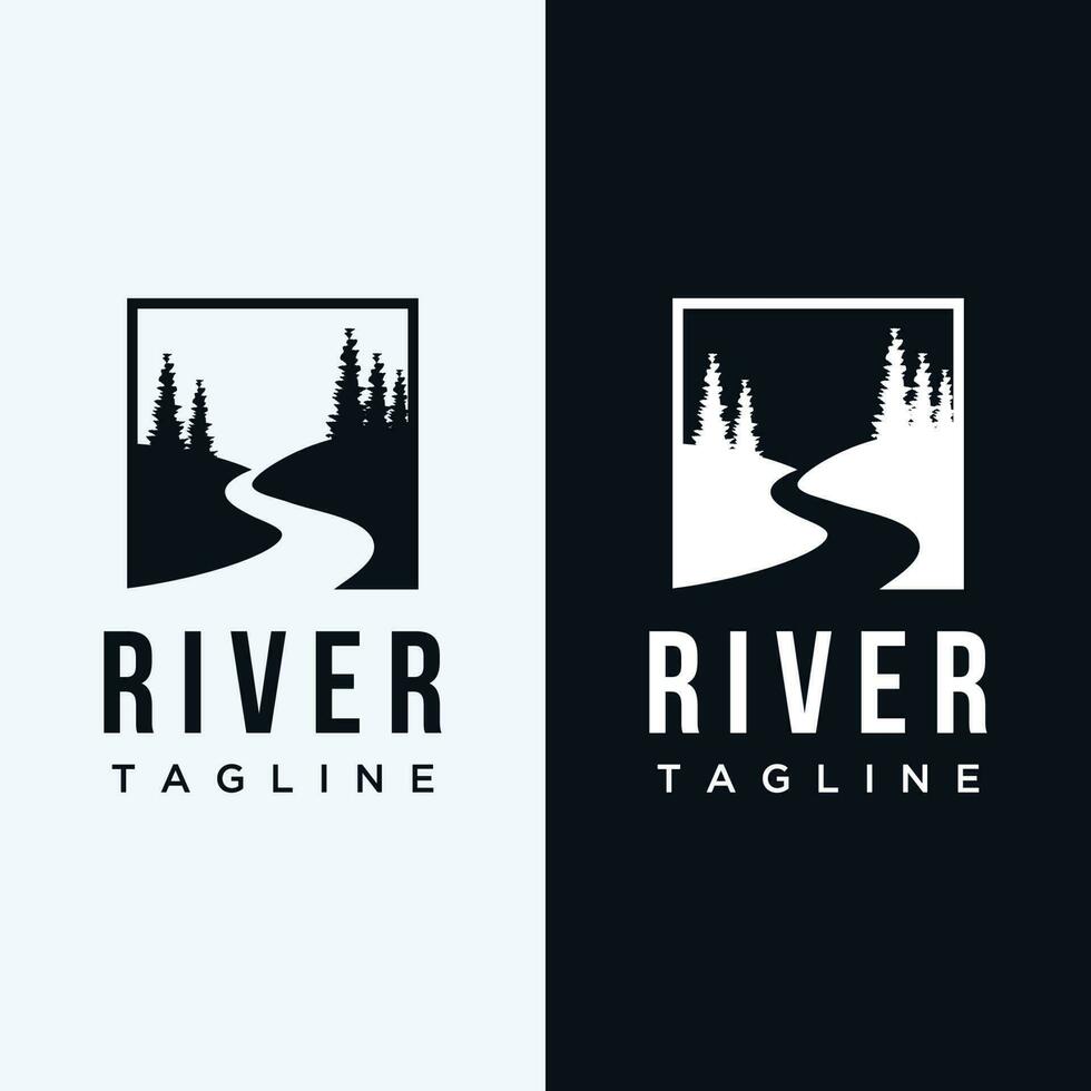 Logos of rivers, creeks, riverbanks and streams. River logo with combination of mountains and farmland with concept design vector illustration template.