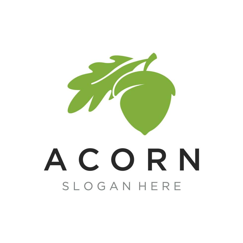 Acorn logo template design with leaves with editable vector illustration.