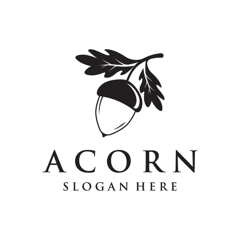 Acorn logo template design with leaves with editable vector illustration.