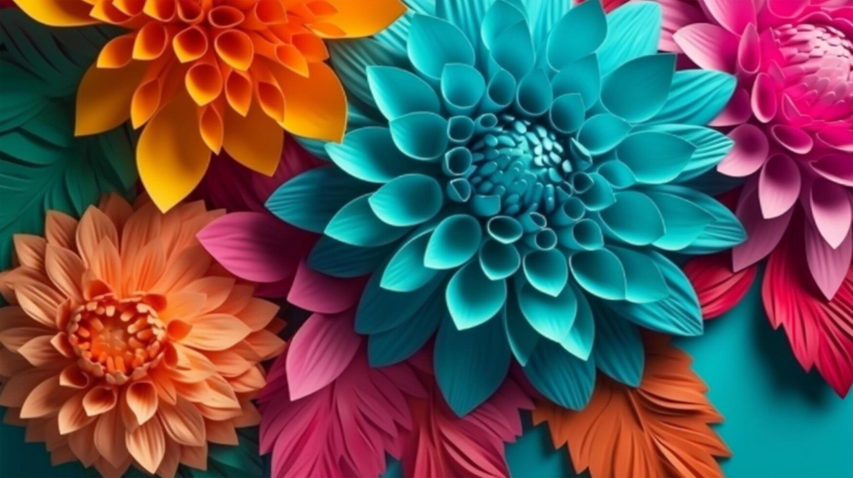 chrysanthemum flowers, blue, pink, yellow, orange, close up, photo