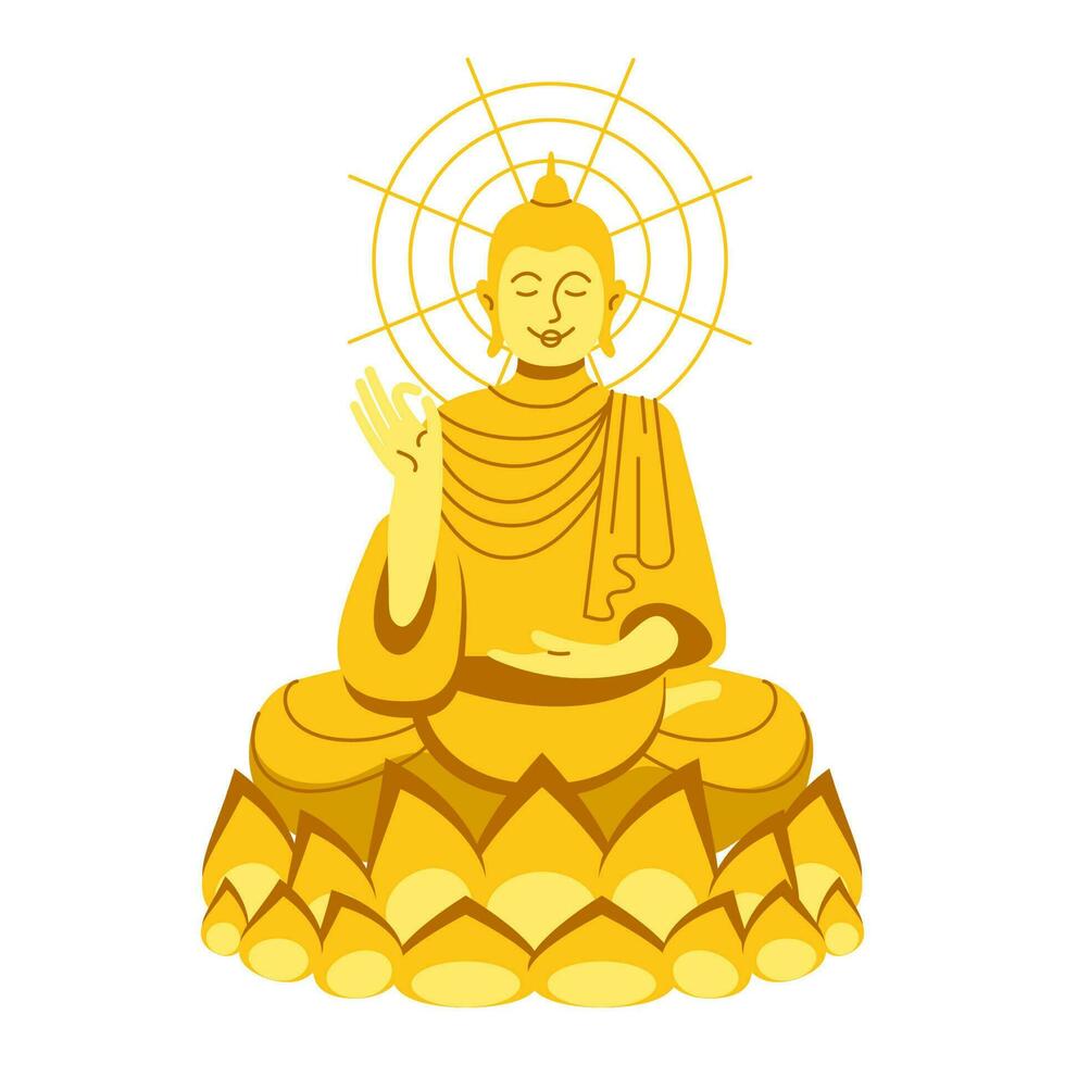 The golden Buddha is sitting and smiling. Asian Buddhist shrine. Golden Statue, Mantras, Meditation, spirituality vector