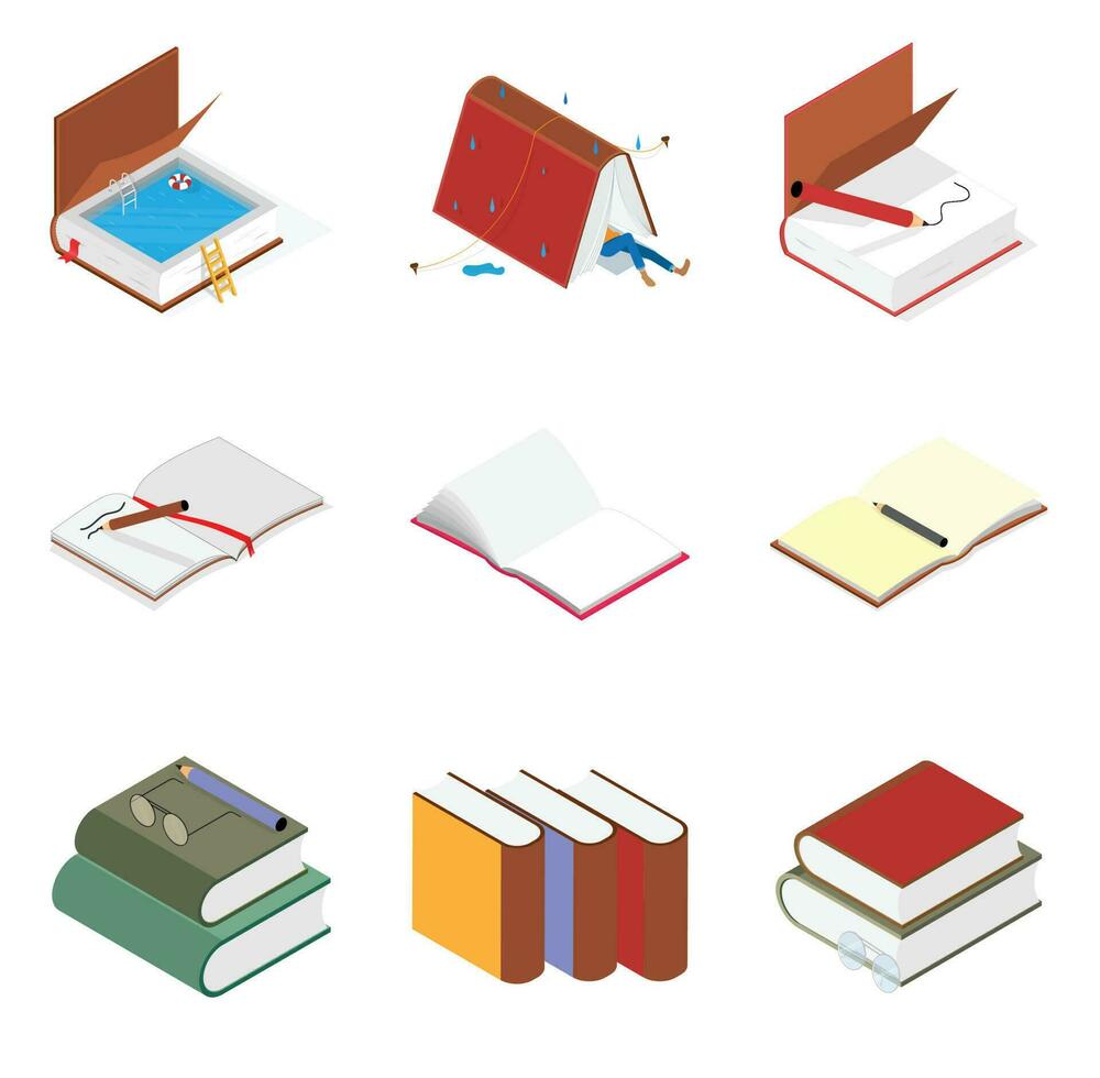 Isometric Book Icons Pack vector