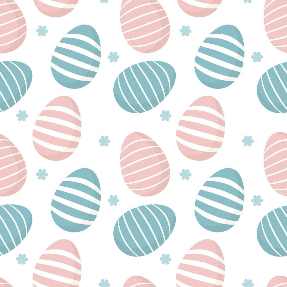 Seamless pattern, Easter eggs with an ornament on a white background with colored dots. Festive background, easter print, vector