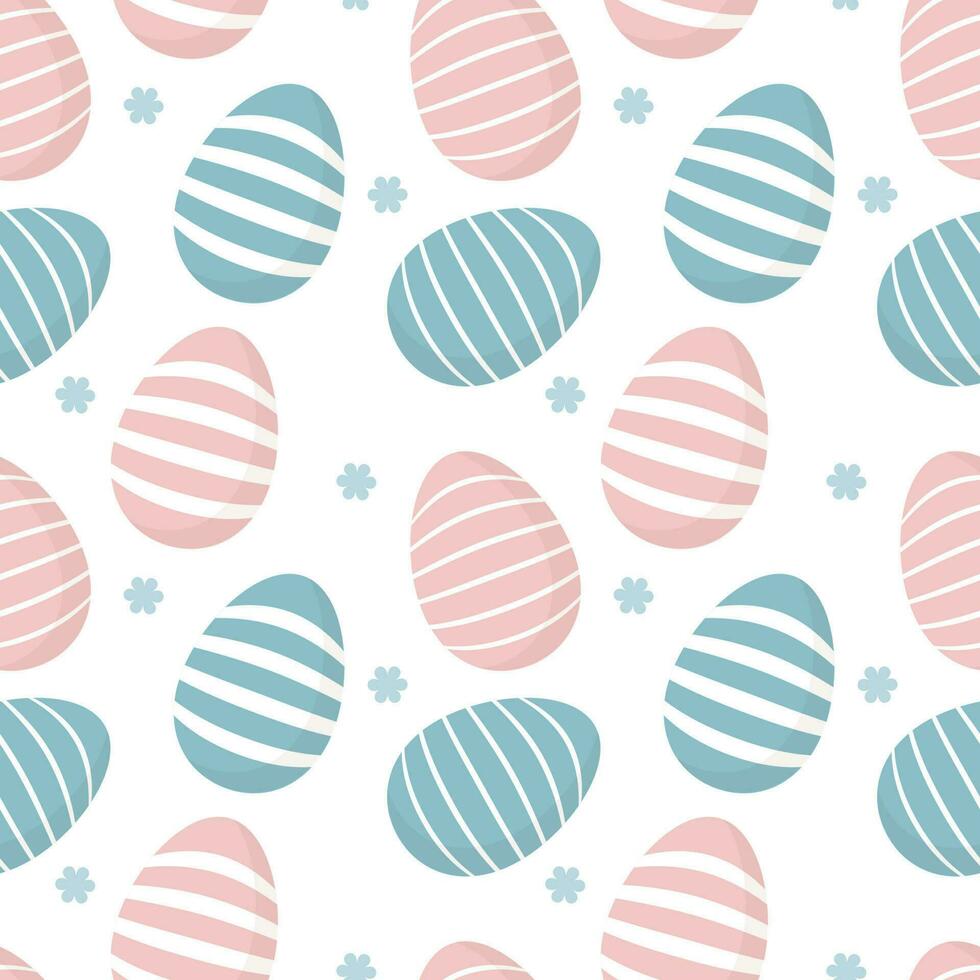 Seamless pattern, Easter eggs with an ornament on a white background with colored dots. Festive background, easter print, vector