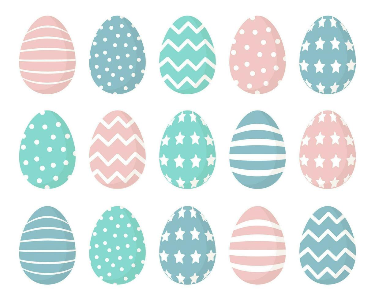 Easter eggs with an ornament on a white background, a set of icons. Colorful easter eggs, vector