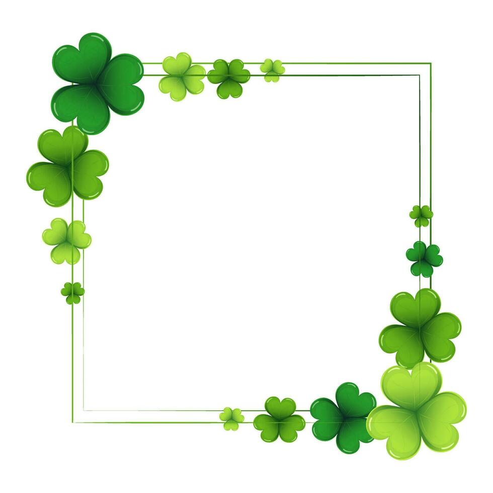 Elegant square frame with shamrock leaves. Postcard, banner, vector