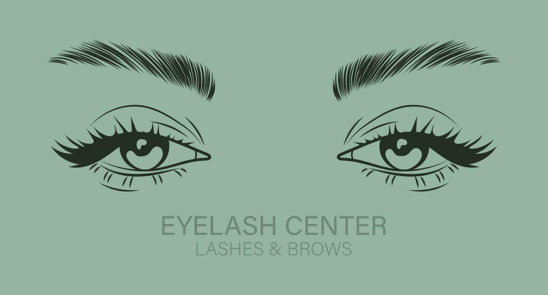 Black and white illustration of female eyes with long eyelashes and eyebrows. Beauty logo, eyelash salon logo vector