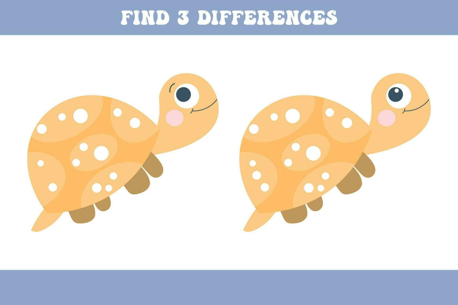 Find 5 differences between two cartoon sea turtles. Children's logic game, educational puzzle, vector