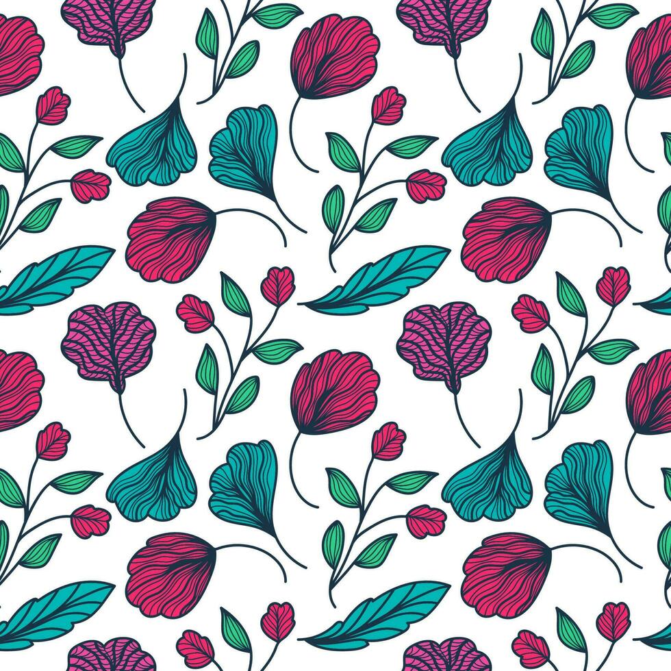 Exotic Seamless Floral Pattern with Vintage Style. Hand Drawn Flower Motif for Fashion, Wallpaper, Wrapping Paper, Background, Fabric, Textile, Apparel, and Card Design vector
