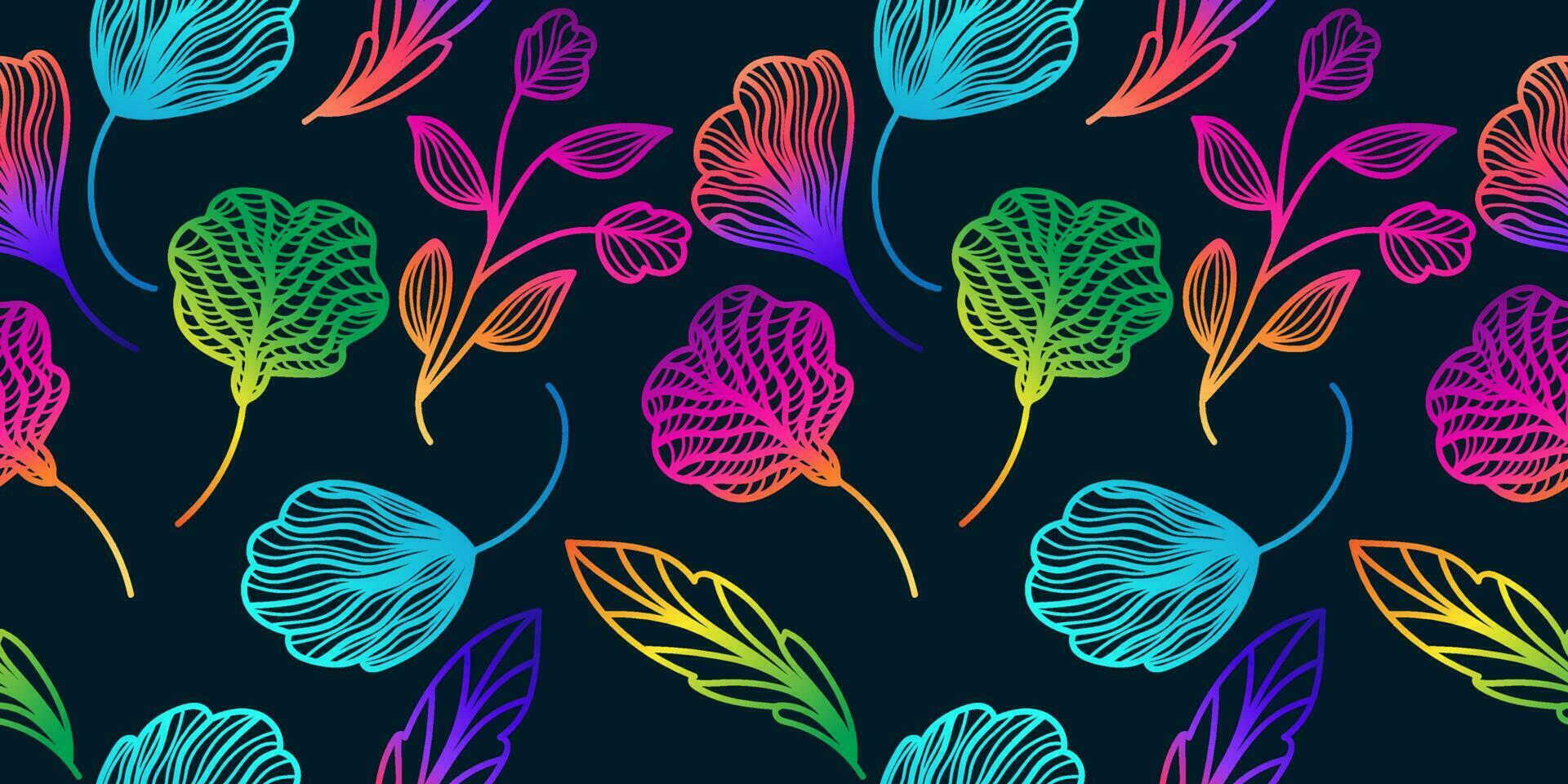 Colorful Seamless Floral Pattern with Gradient Style. Hand Drawn Flower Motif for Fashion, Wallpaper, Wrapping Paper, Background, Fabric, Textile, Apparel, and Card Design vector