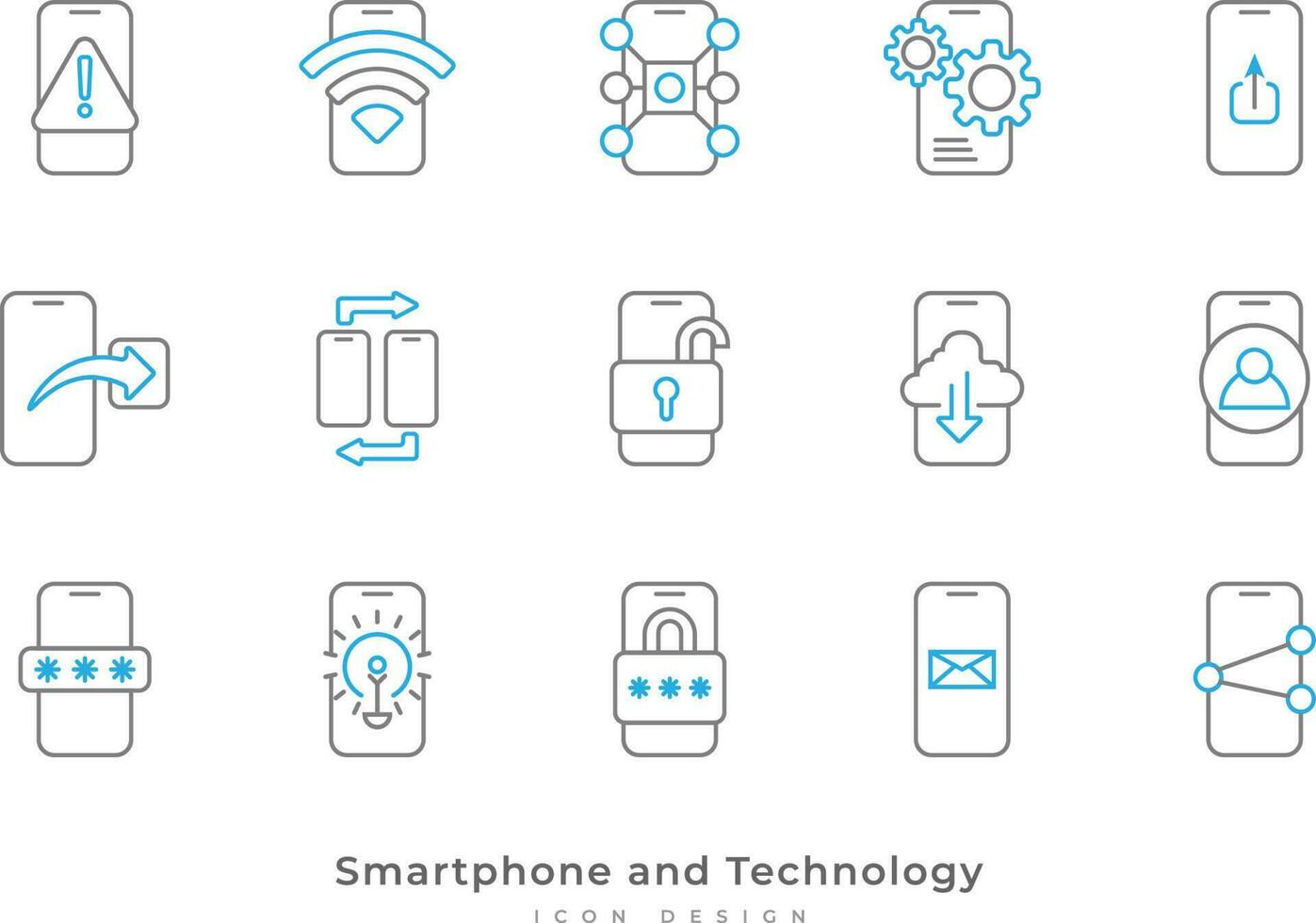 móvil teléfono funciones y ajustes íconos con línea estilo. teléfono inteligente tecnología icono conjunto vector