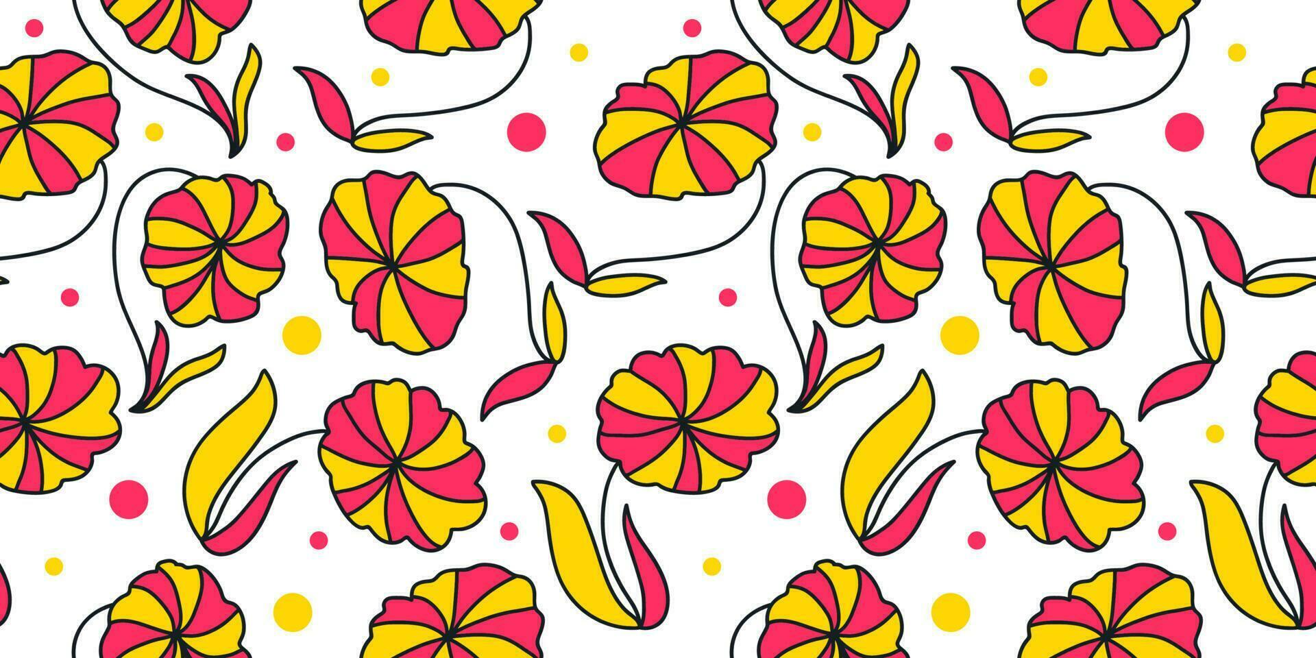 Seamless Floral Pattern with Groovy Style. Flower Motif for Fashion, Wallpaper, Wrapping Paper, Background, Fabric, Textile, Apparel, and Card Design vector