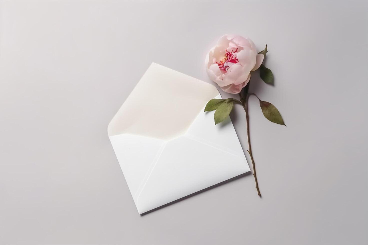 Delicate flower on white envelope, photo