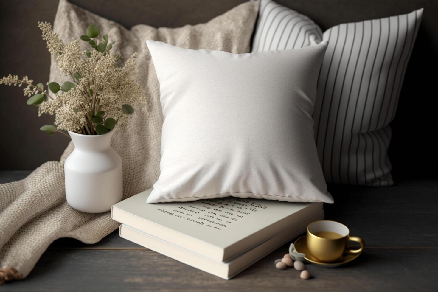 Blank white throw pillow cushion product mockup, photo