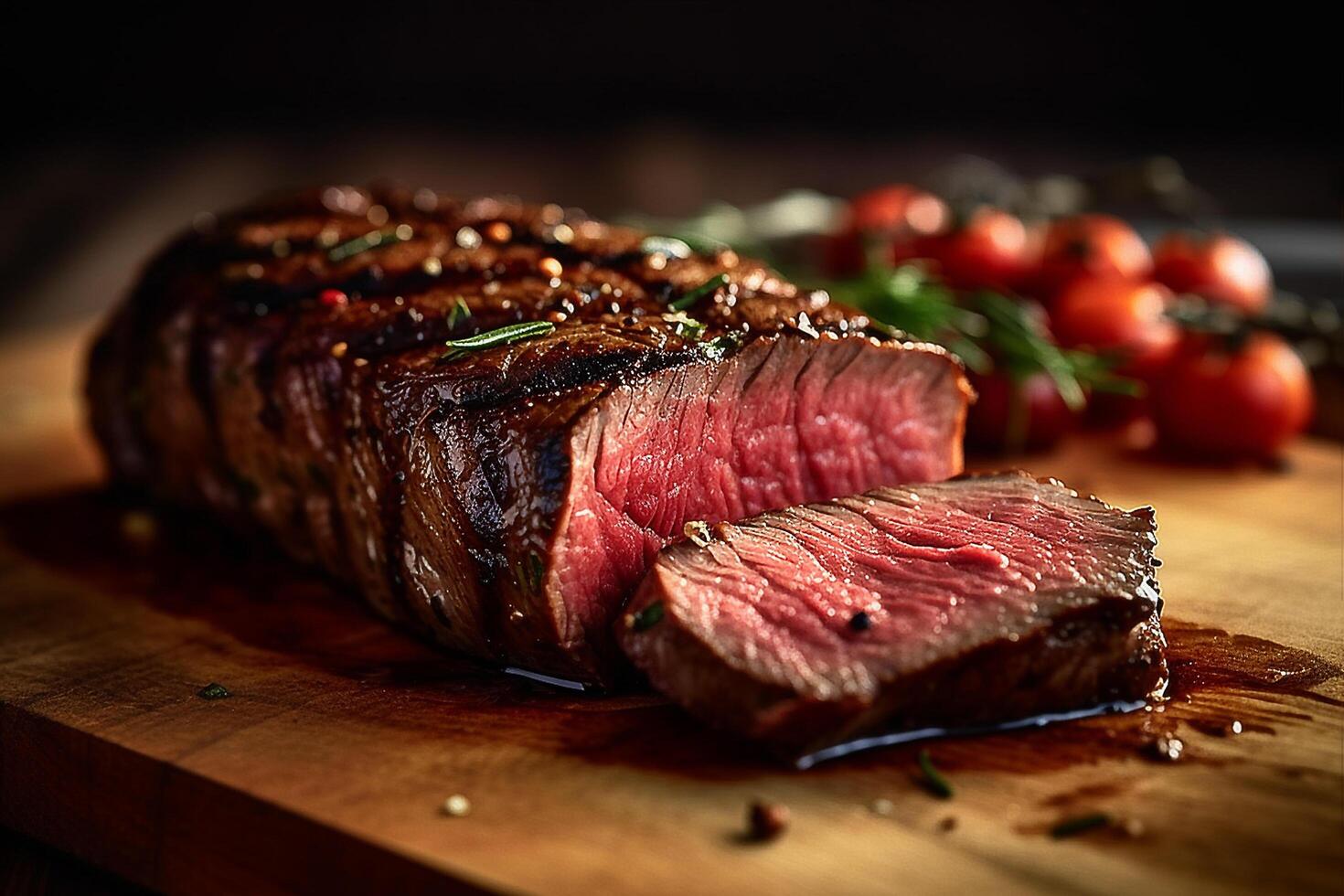 todo carne de vaca bife, frito lomo en de madera corte junta, ai generativo foto