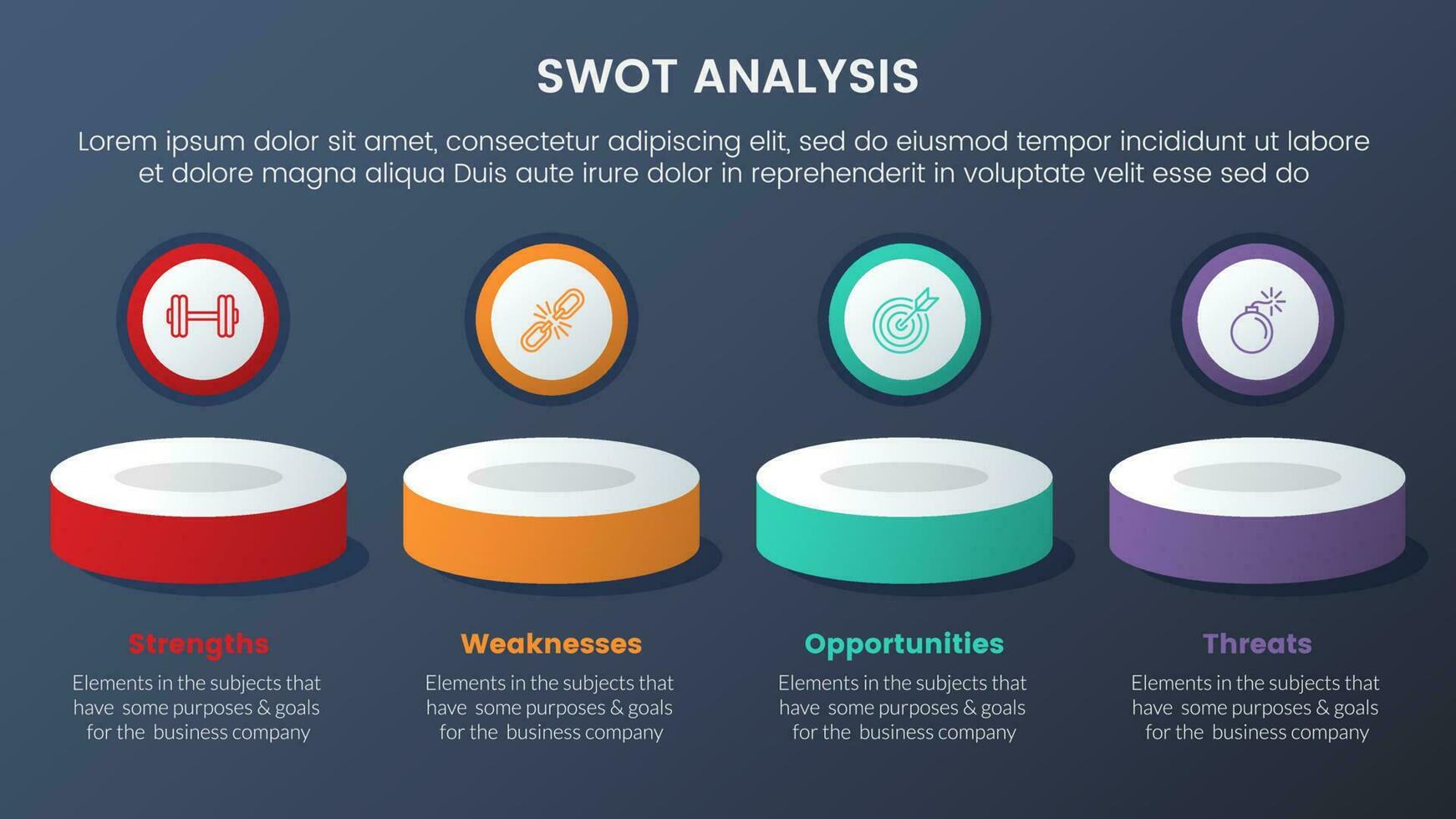 swot analysis concept with product showcase horizontal line for infographic template banner with four point list information vector