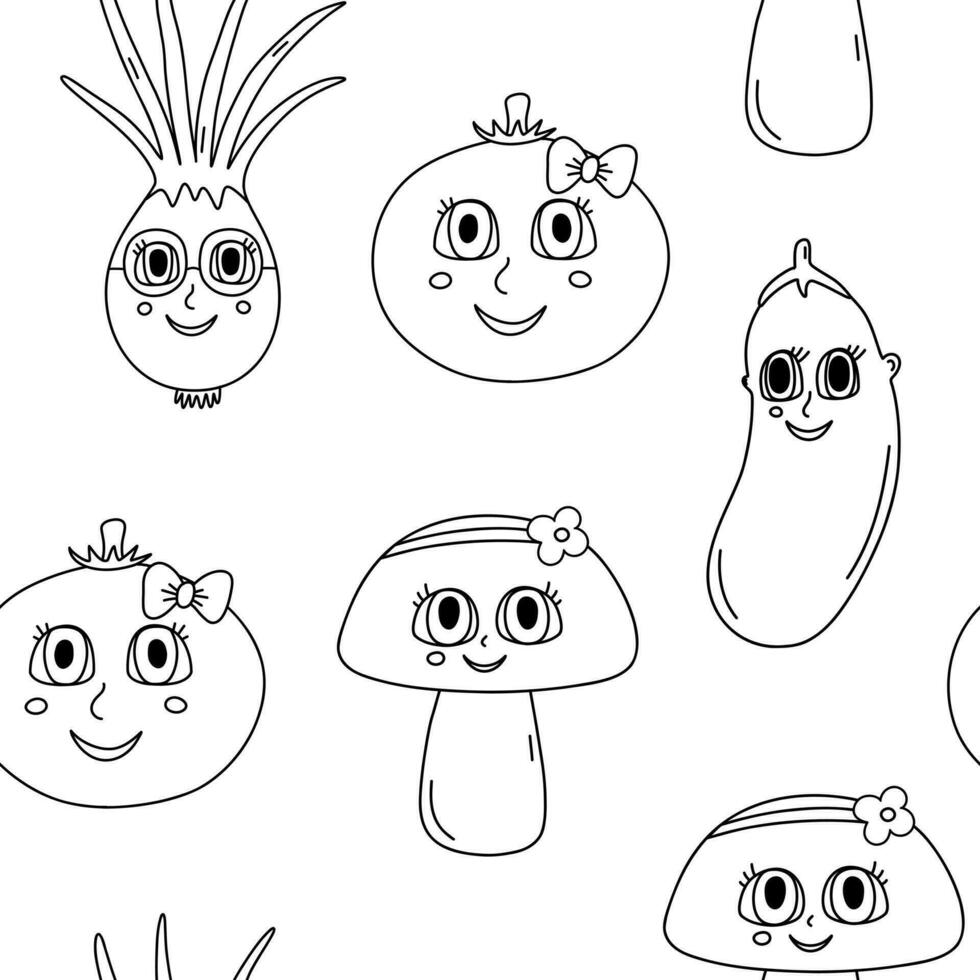 Seamless pattern with doodle vegetables vector