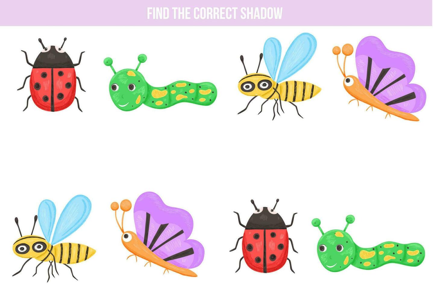 Shadow game with insect in cartoon style vector