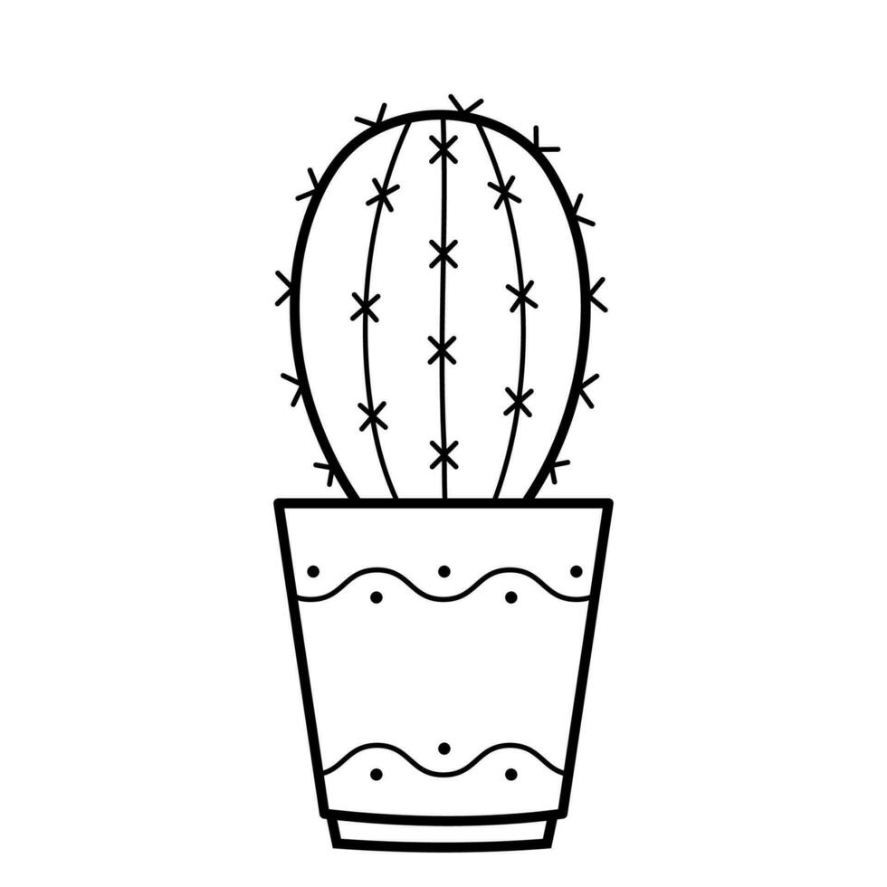 cactus en maceta. exótico espinoso planta en bosquejo garabatear estilo. mano dibujado aislado vector ilustración.