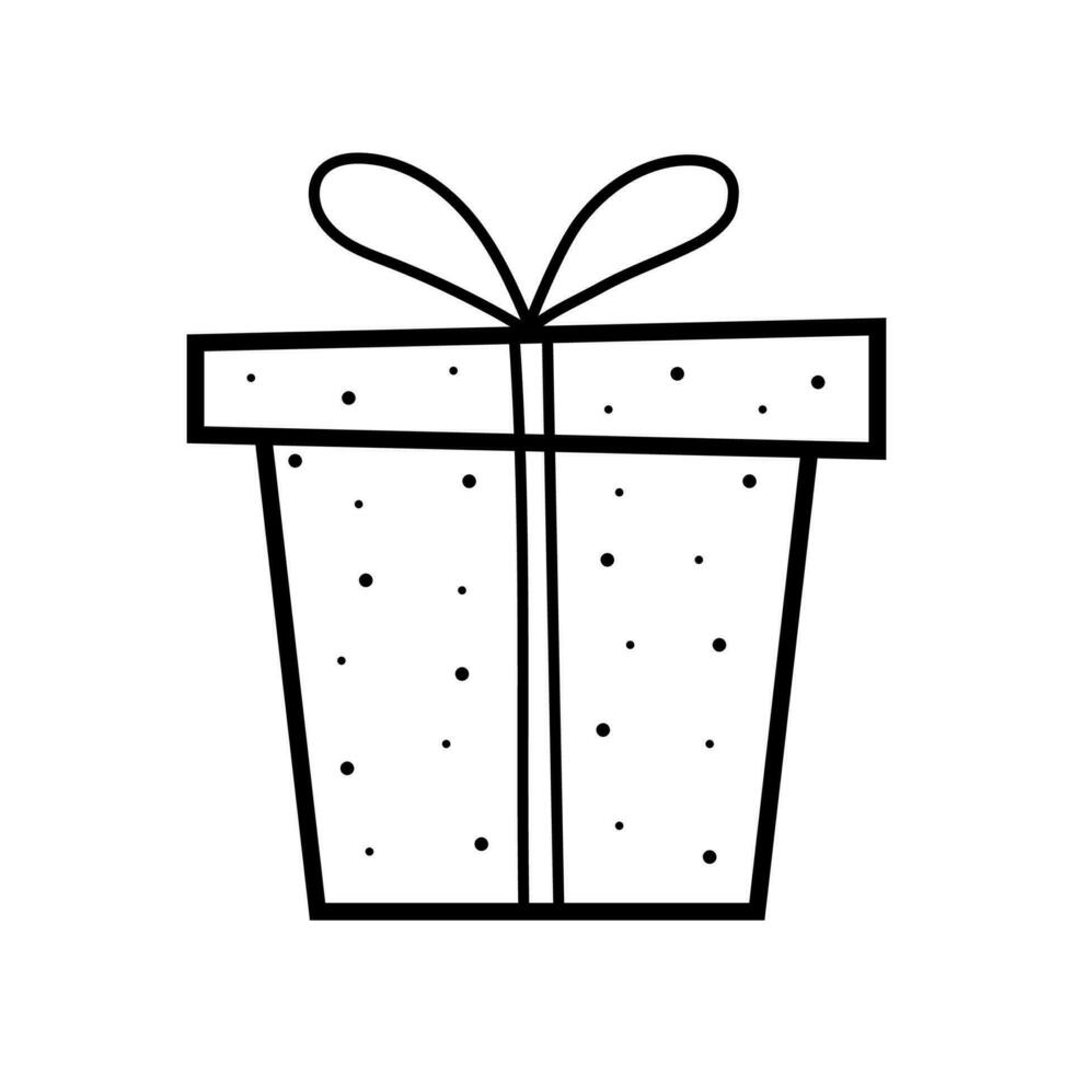 Gift box. Hand drawn icon in sketch doodle style. Isolated vector illustration.