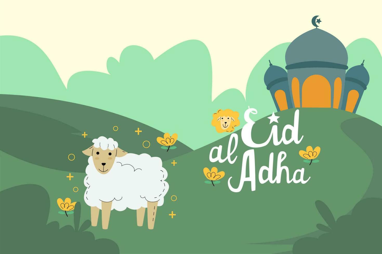 Eid Mubarak Eid Ul Adha Mobarak and mosque illustration vector