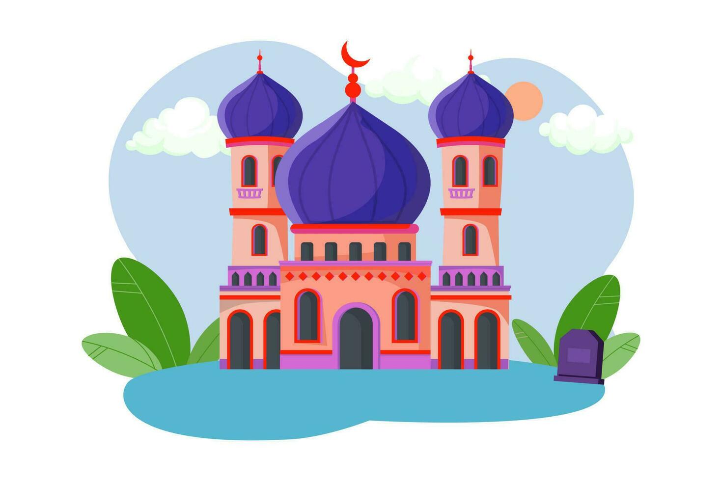 Happy Eid ul Adha Mubarak design and goat illustration with mosque vector