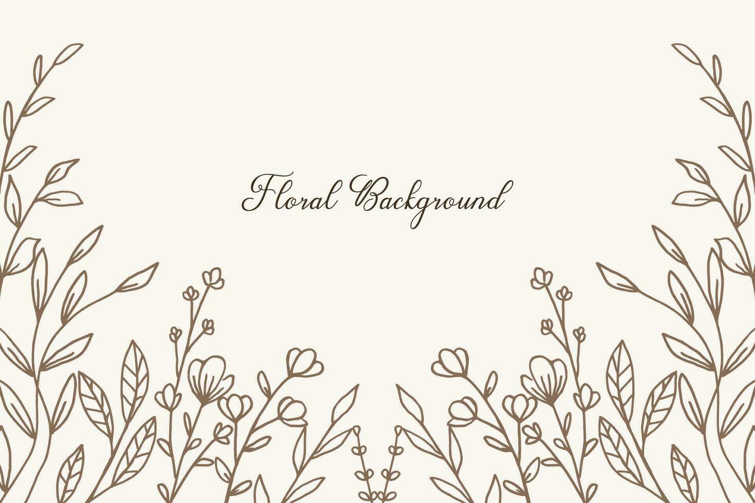 Rustic floral background with hand drawn leaves and flower border on pastel flat color for wedding invitation or engagement or greeting card vector