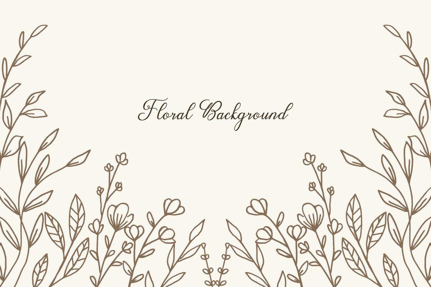 Rustic floral background with hand drawn leaves and flower border on pastel flat color for wedding invitation or engagement or greeting card vector