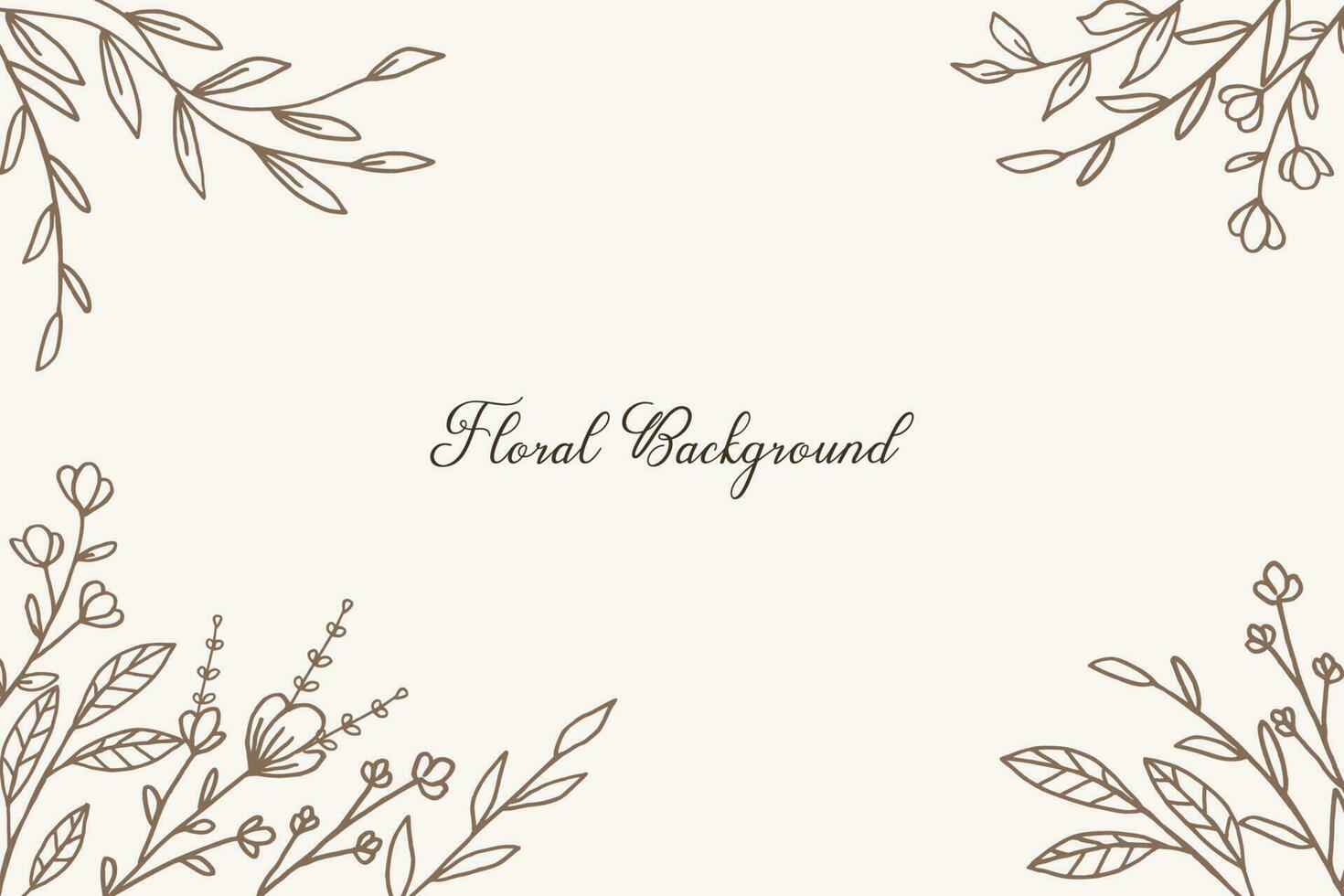 Rustic floral background with hand drawn leaves and flower border on pastel flat color for wedding invitation or engagement or greeting card vector