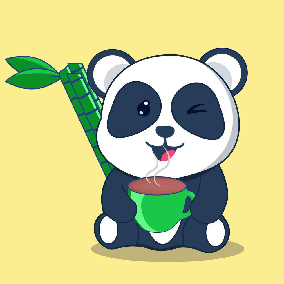 Cute panda  Cute panda eat tea vector. vector