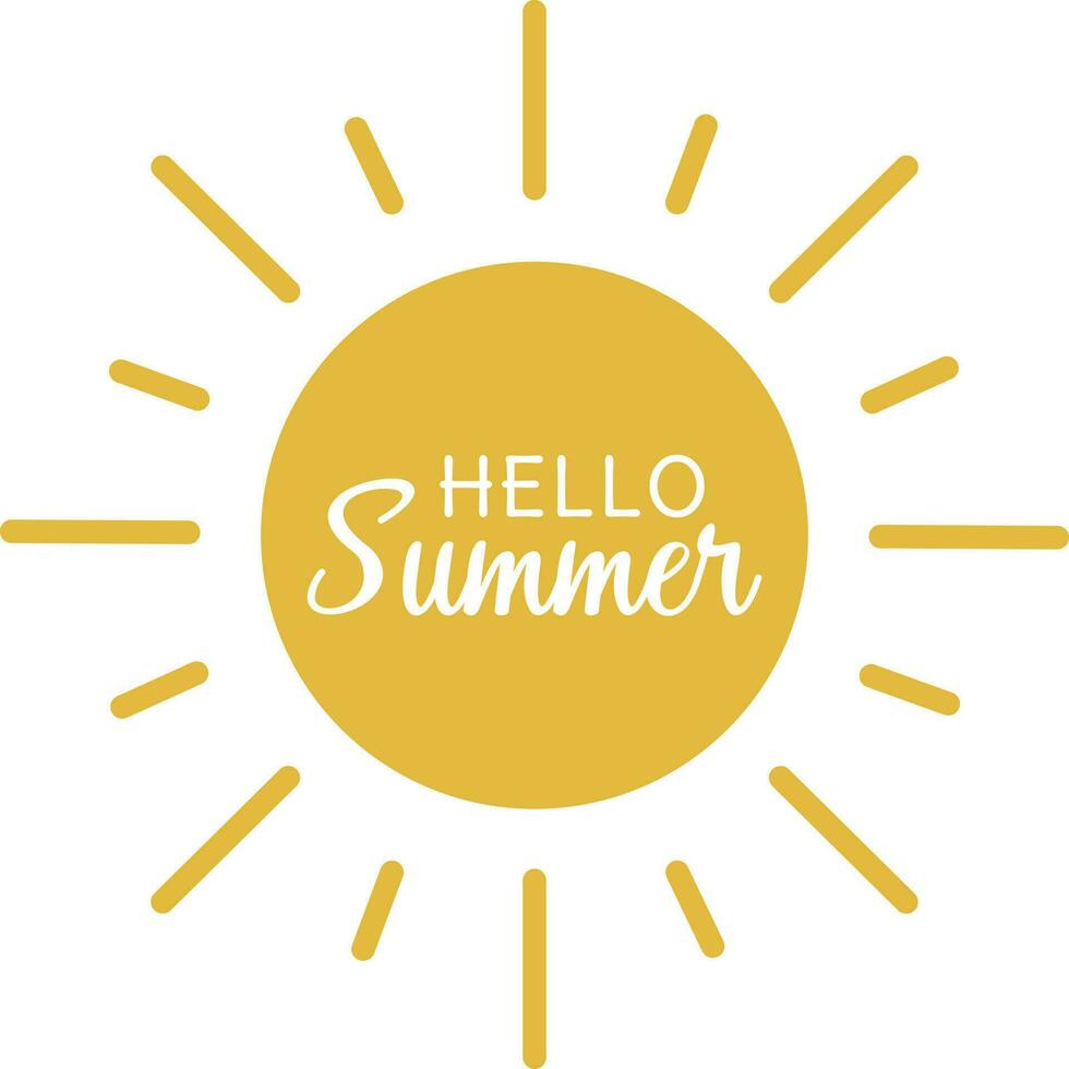 Sun rays background with Hello Summer letters, vector illustration isolated on white