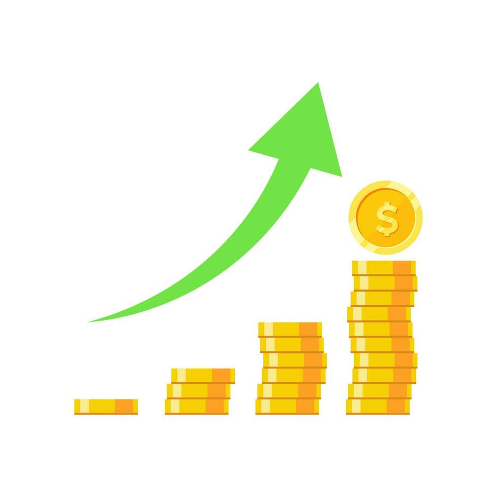 gold coin growth arrow up. money growth up. vector