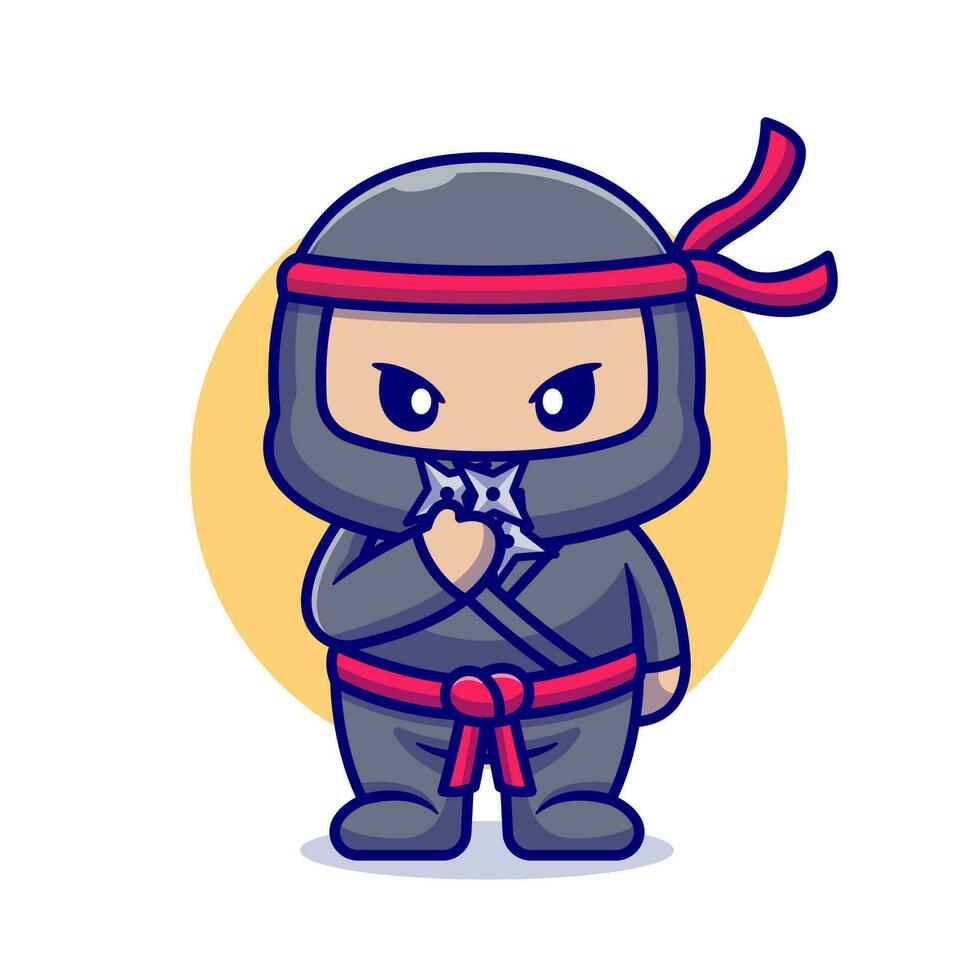 linda ninja con shuriken dibujos animados vector icono ilustración. personas Moda icono concepto aislado prima vector. plano dibujos animados estilo