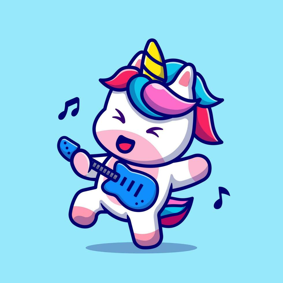 linda unicornio jugando guitarra dibujos animados vector icono ilustración. animal música icono concepto aislado prima vector. plano dibujos animados estilo