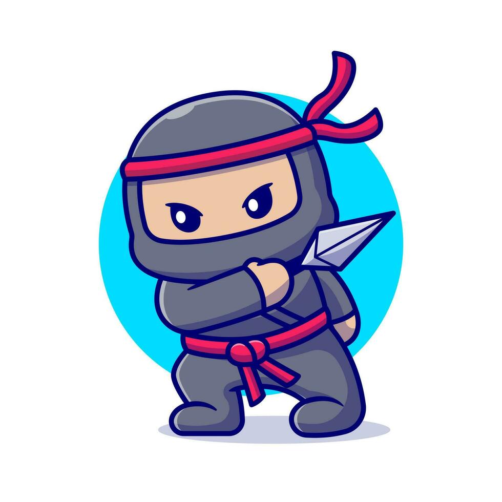 Cute Ninja With Kunai Cartoon Vector Icon Illustration. Ninja  Icon Concept Isolated Premium Vector. Flat Cartoon Style