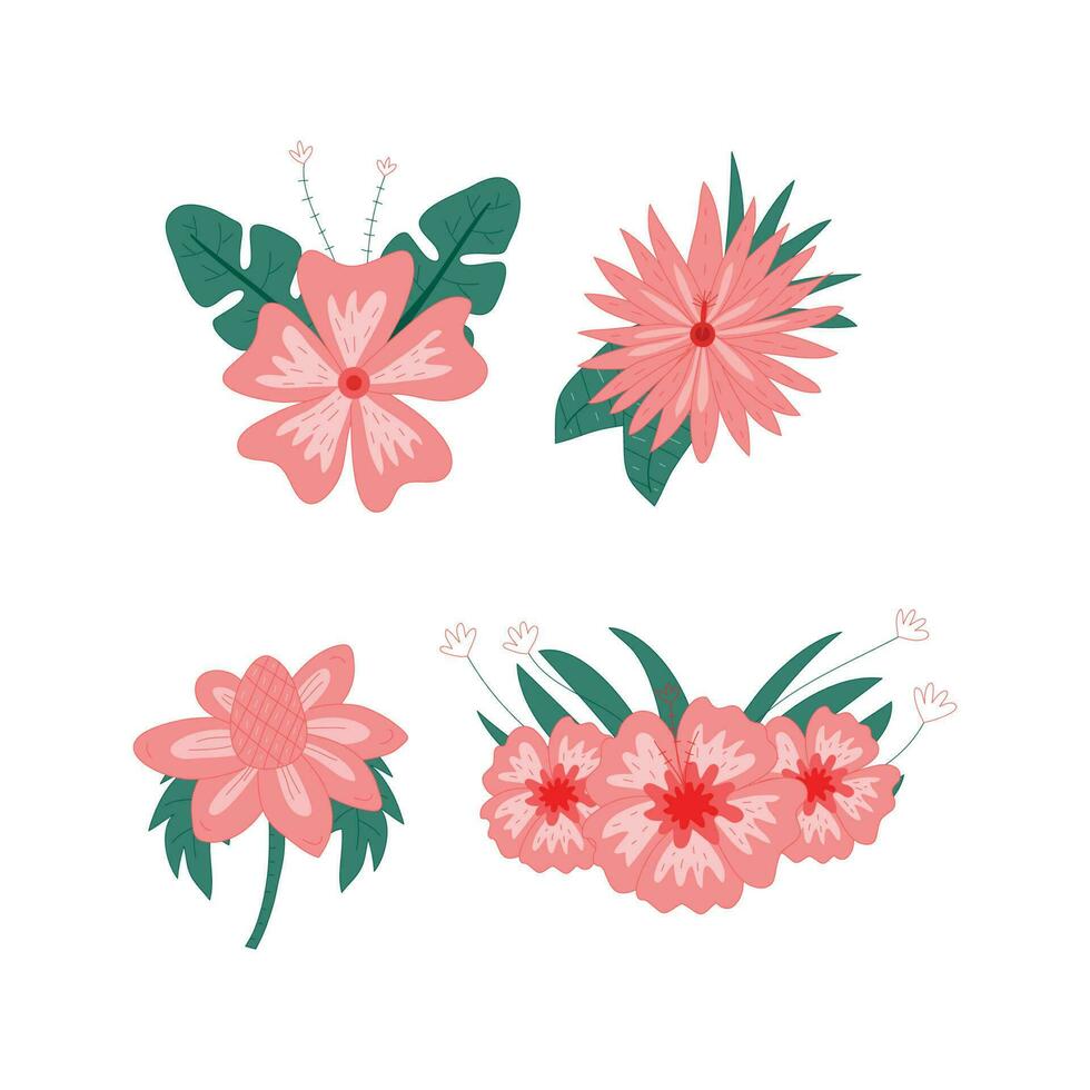 hand drawn tropical flower set vector