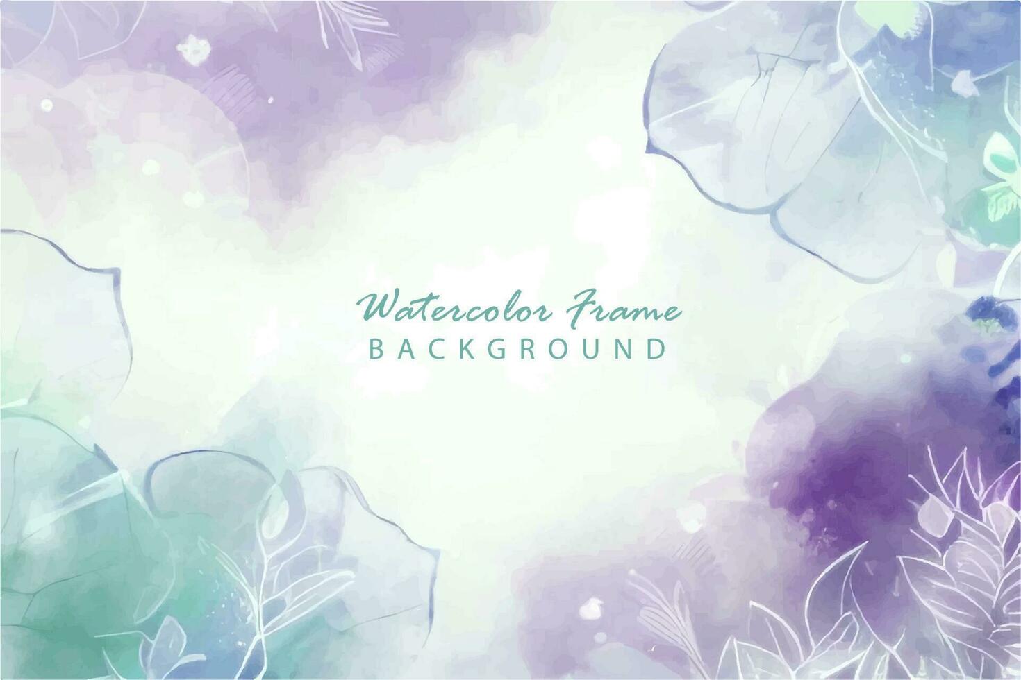 Abstract background watercolor with flower petals decorative frame with leaf in violet, lavender and turquoise tones vector