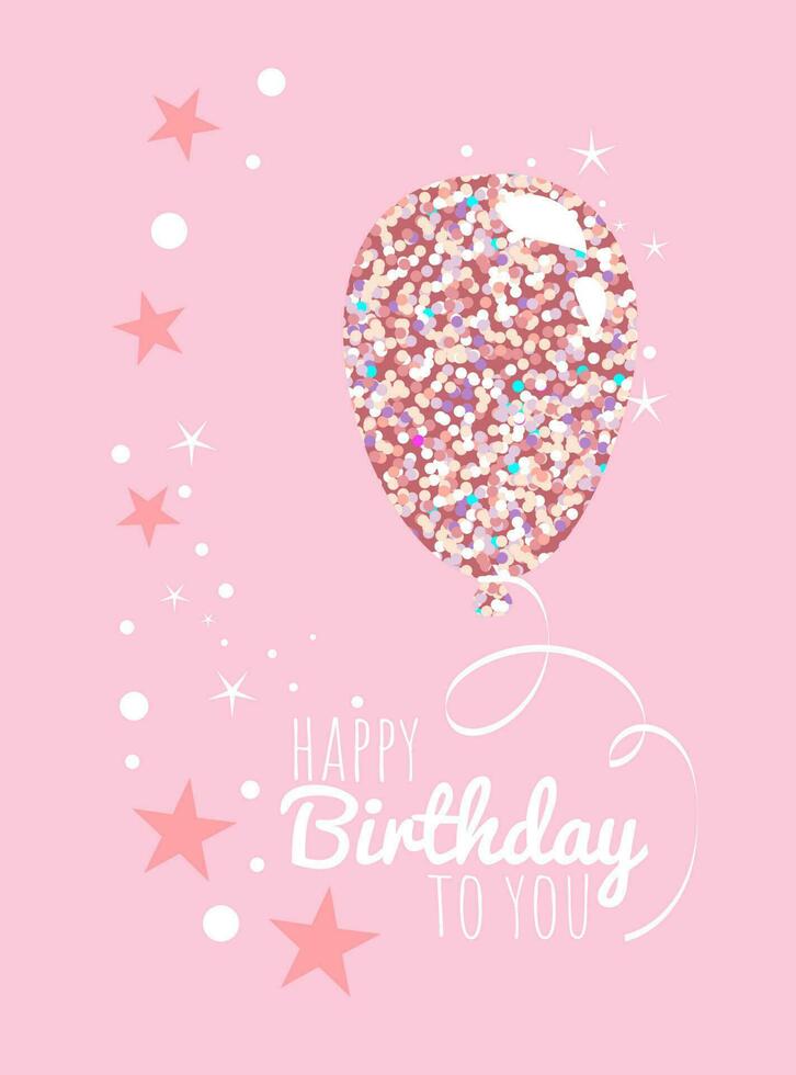 Shiny Greeting Card Happy Birthday in Pink Colors vector