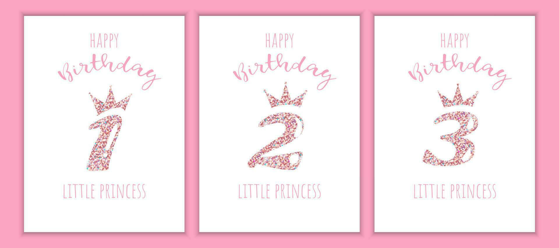 Set of Anniversary Cards with Glitter in Pink vector