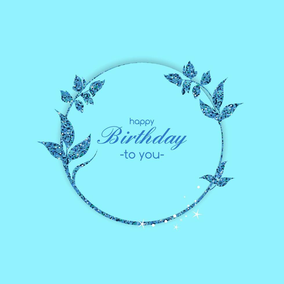 Birthday Card with Glittering Floral Wreath in Blue vector