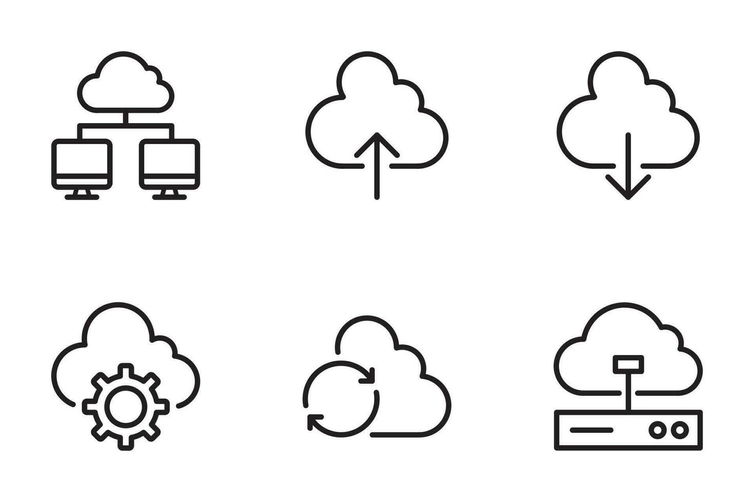 set of cloud computing line icons. cloud storage icons set. share, sharing, transfer, database, networking, server, signal, software, computing, platform vector