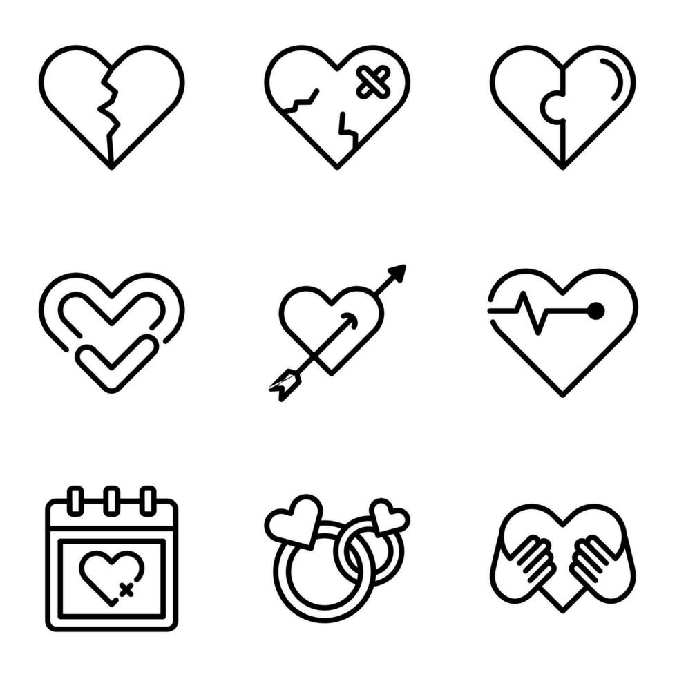 heart line icon set, charity, love, dating, heart, donation, service, lifestyles, partnership vector