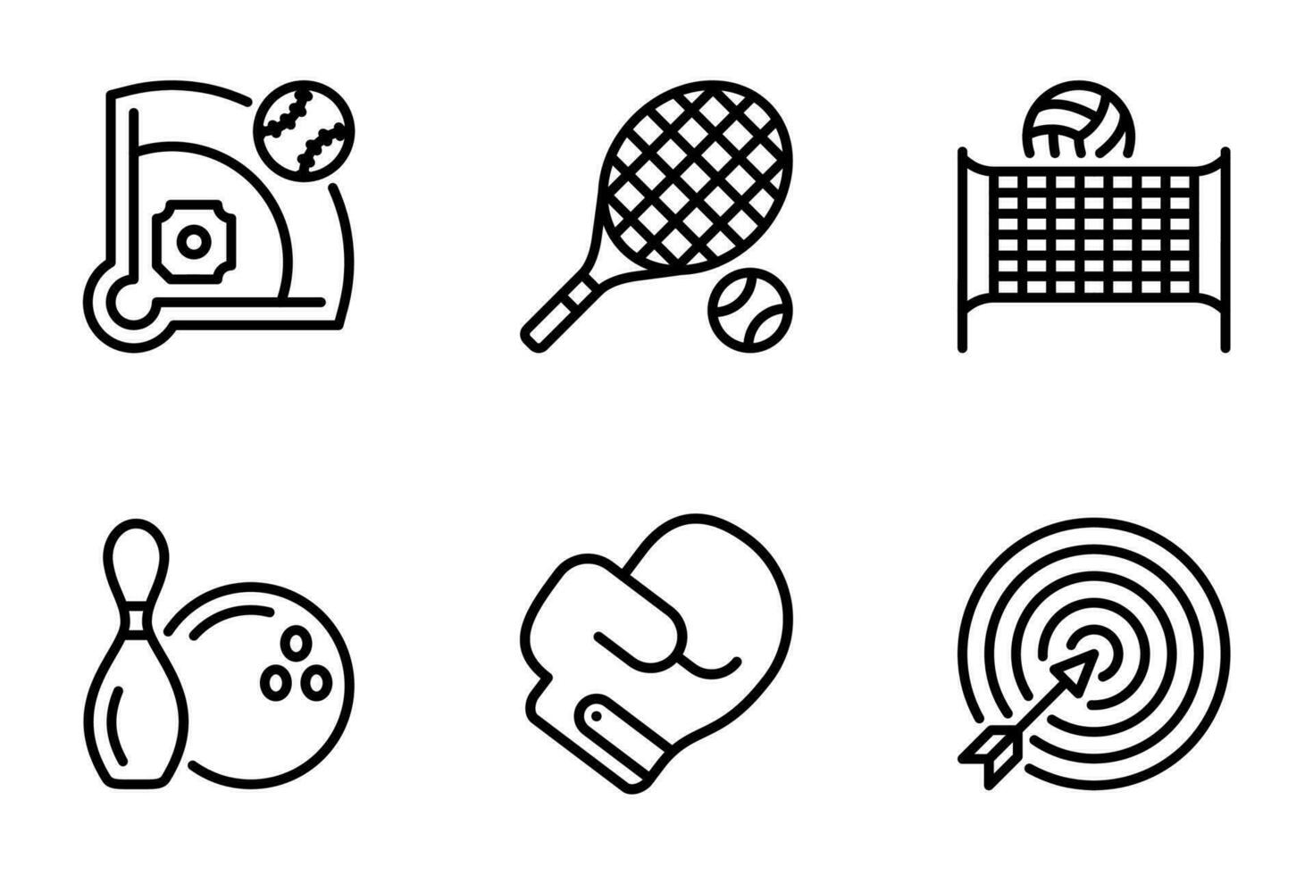 sport line icons set. icon, baseball, tennis, badminton, bowling vector