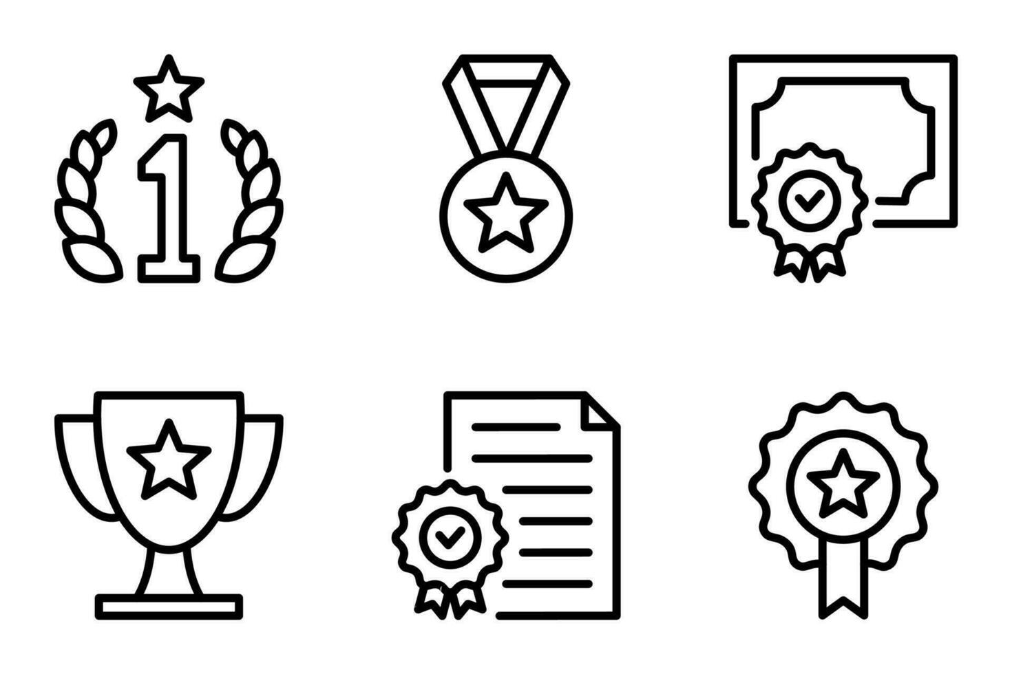 Trophy and award line icons set. winner, graduation, certificate, quality, legal, satisfaction, medal, academic, victory, win vector