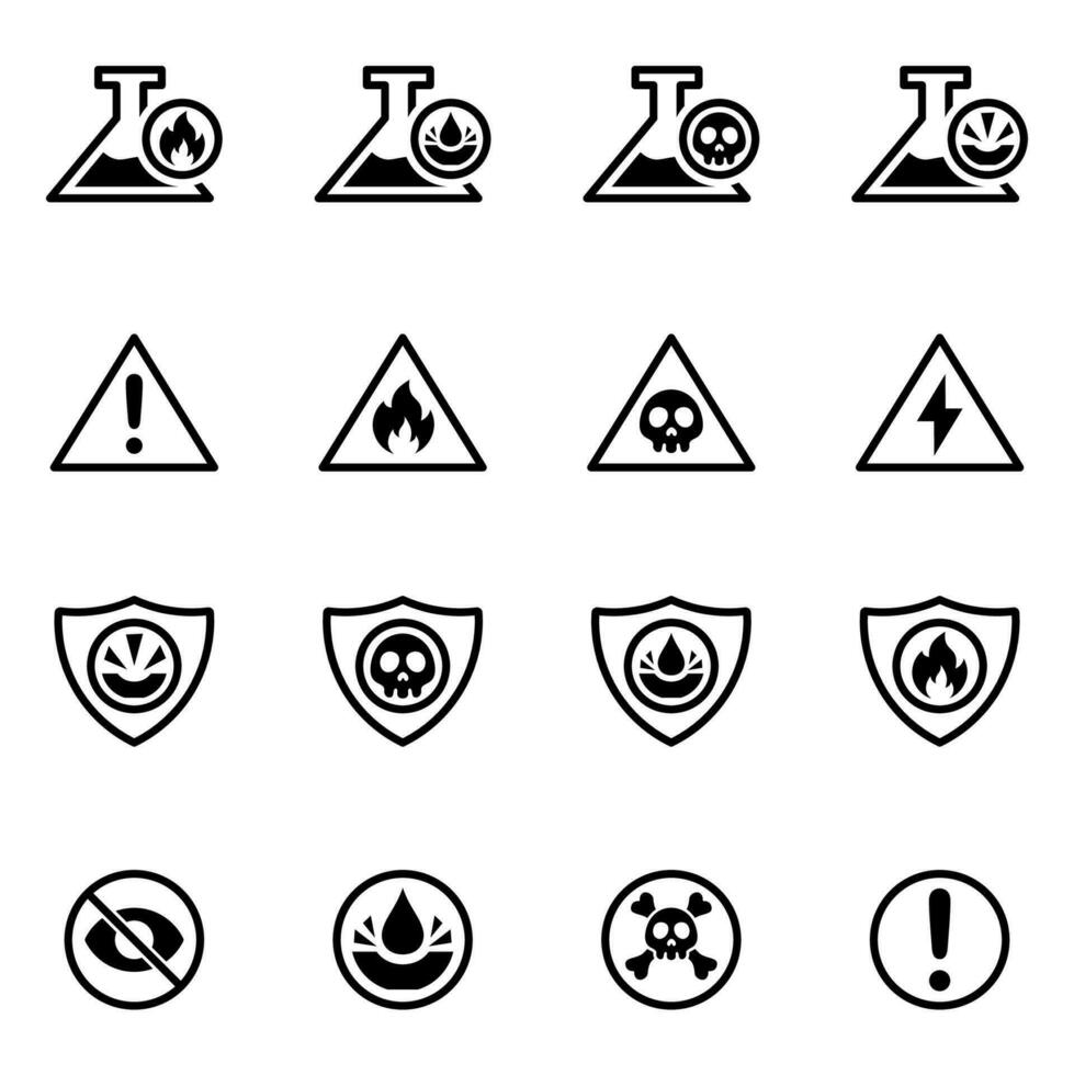 set of warning icons vector. warning and danger sign vector, flammable, poison, warning, danger, toxic, explosive and corrosive vector