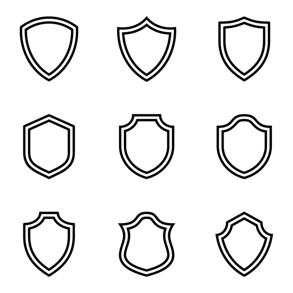 Set of simple shield line icon. 16 shield icon, firewall, privacy, secure, protect, safe and shield vector