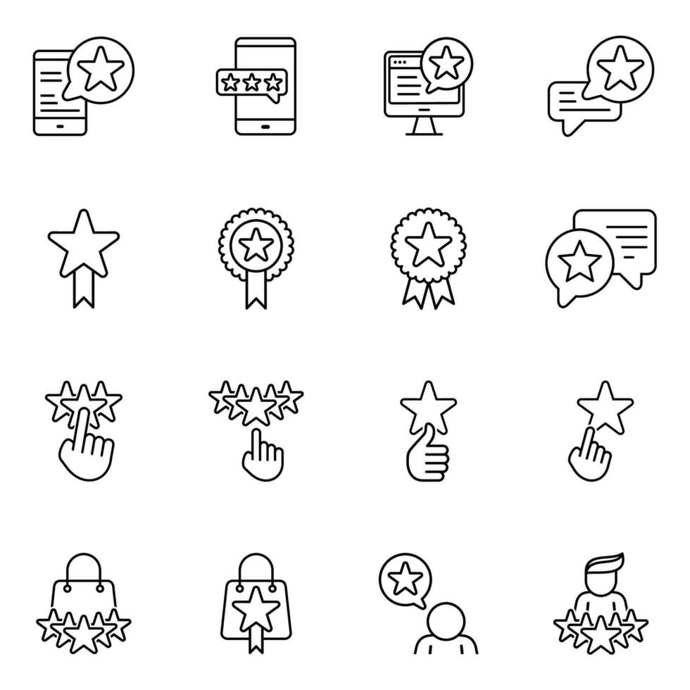set of star and rating icons vector. rating and achievement line icons, review, feedback, best, top, favorite and success vector