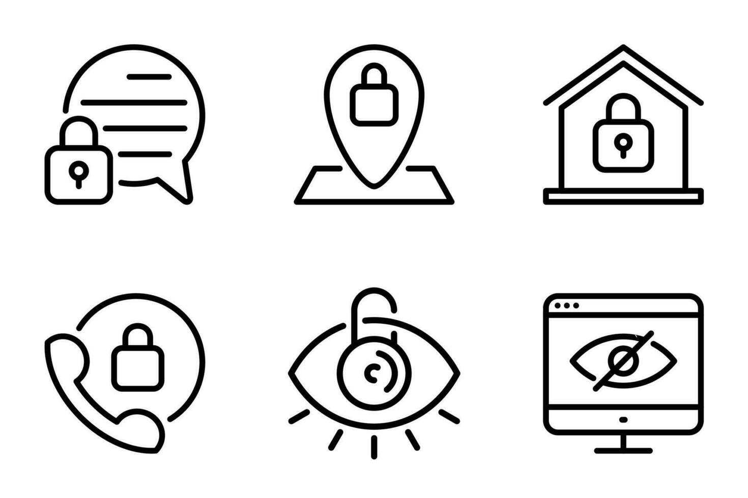 set of privacy line icons set vector